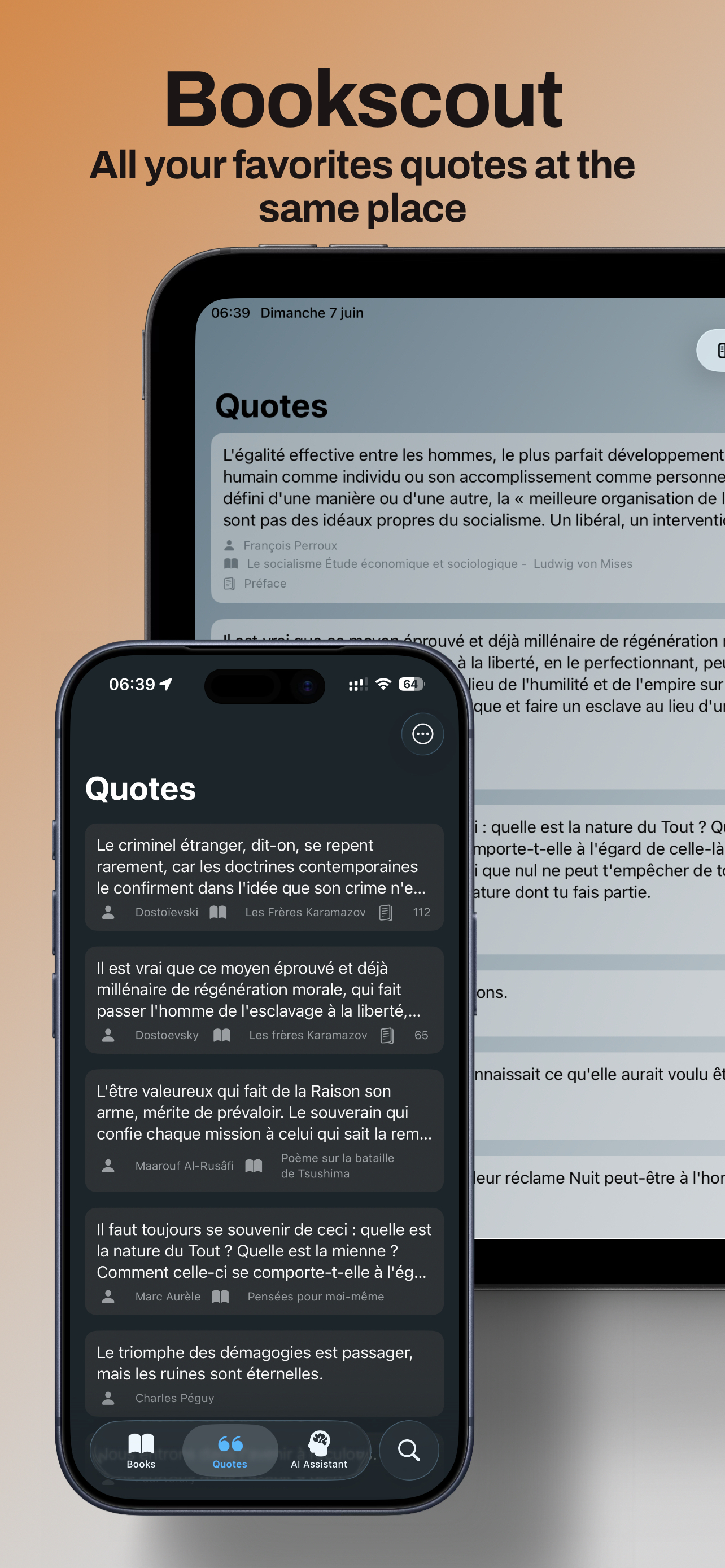 Bookscout on iPhone and iPad — favorite quotes collection