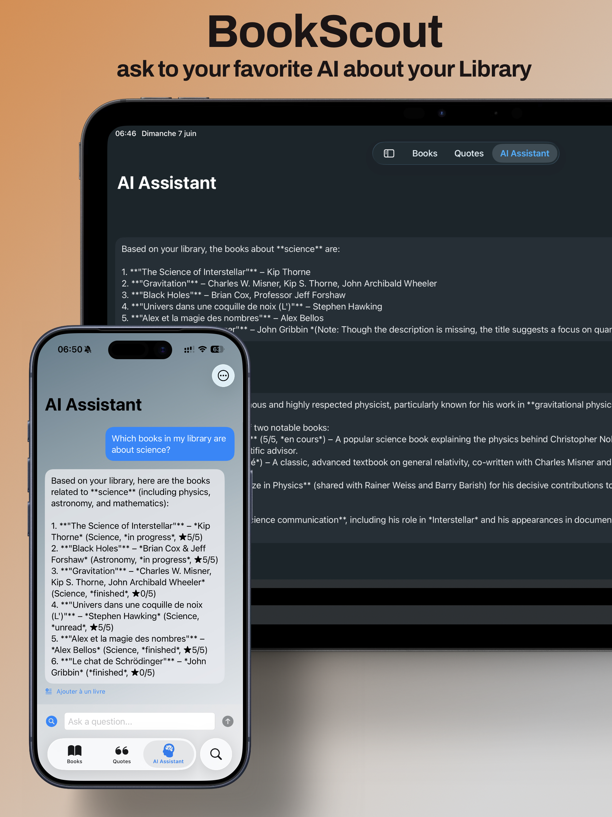 Assistant IA Bookscout sur iPad