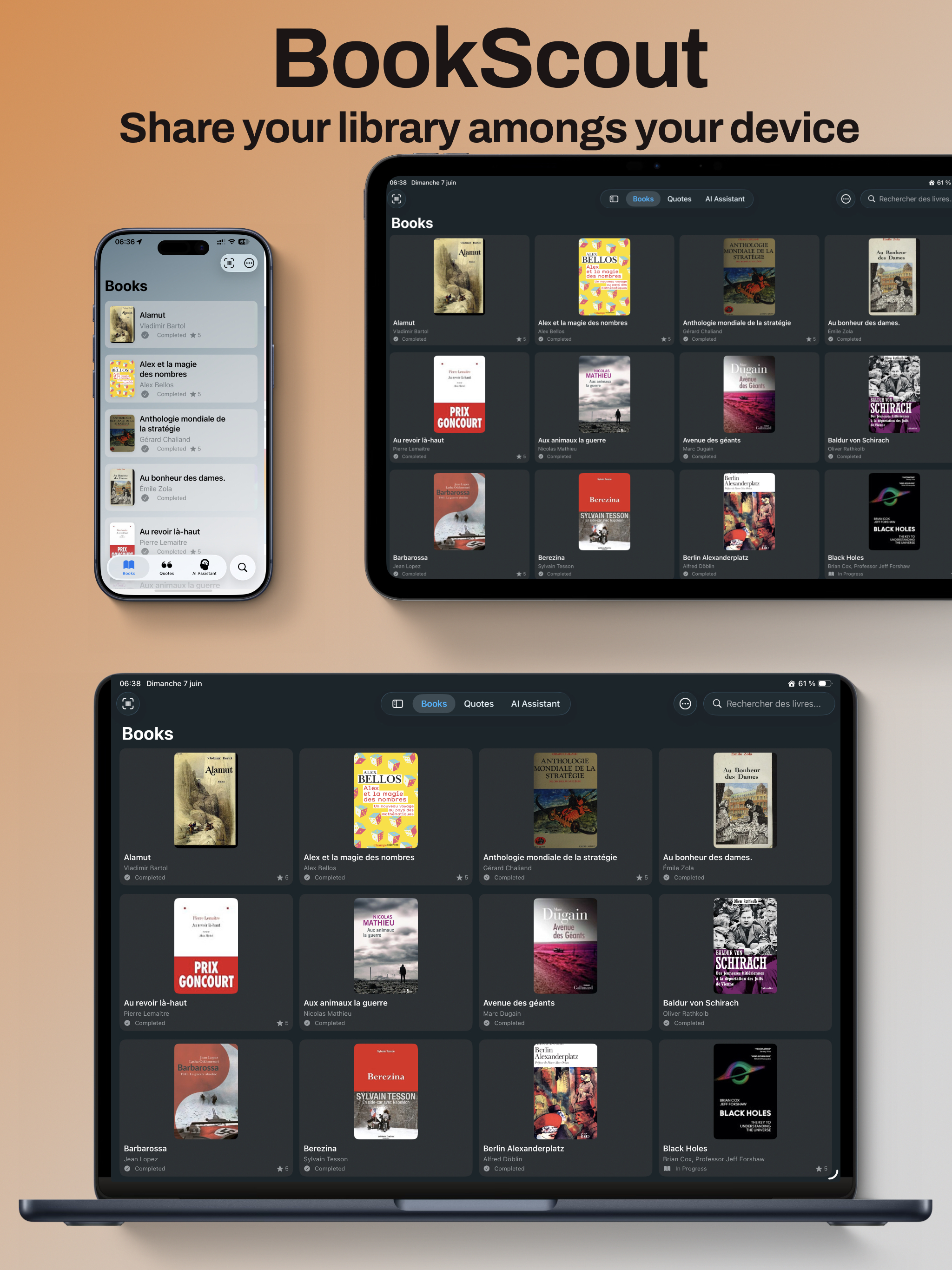 Bibliothèque Bookscout synchronisée sur iPad et iPhone