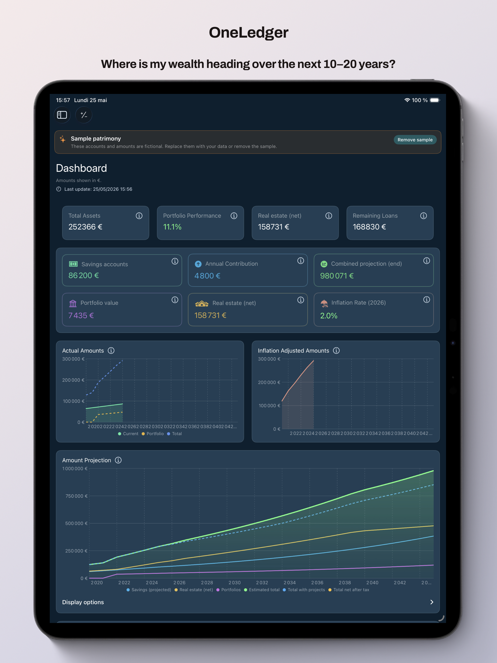 OneLedger dashboard and long-term projection