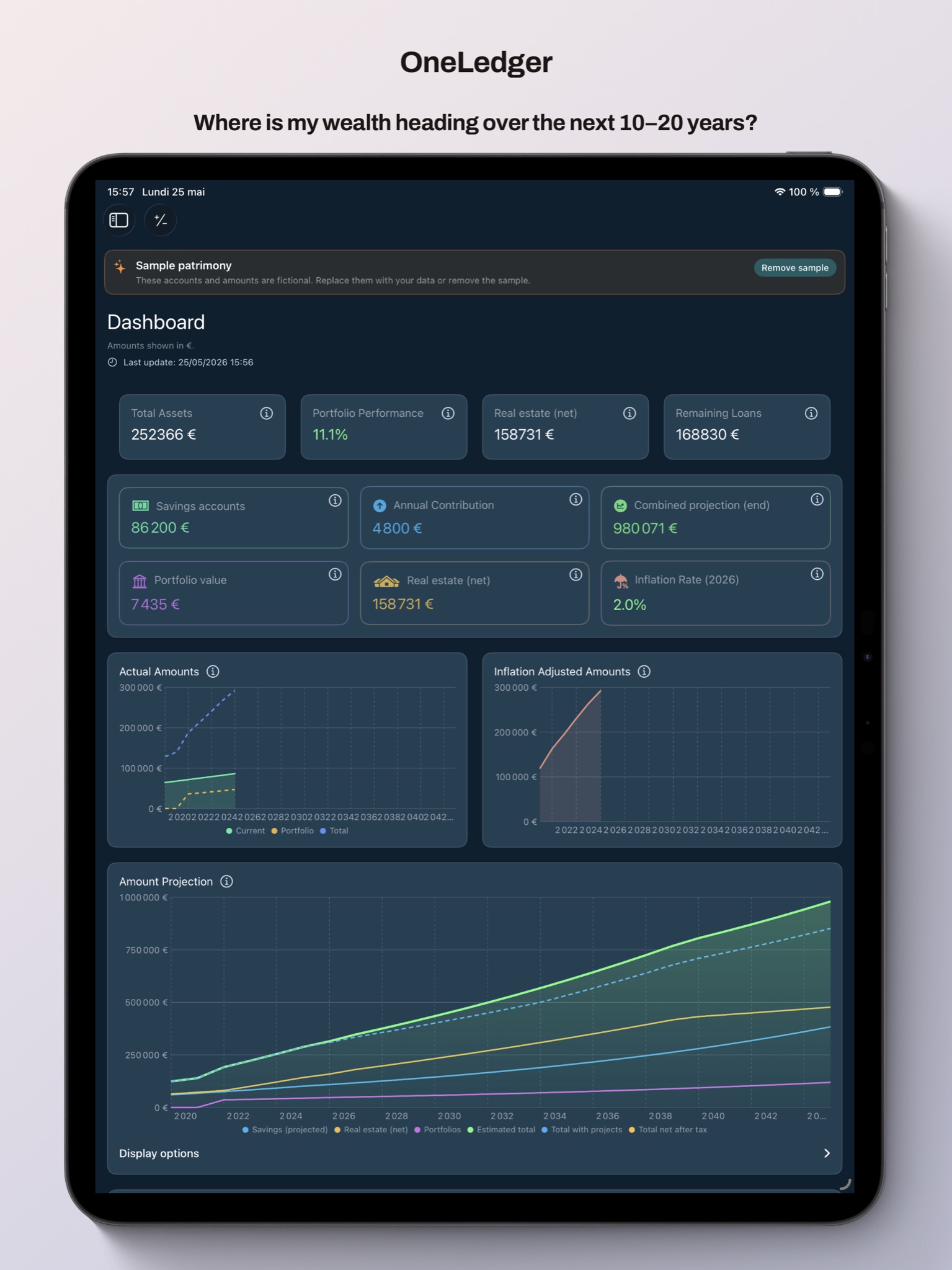 OneLedger dashboard and long-term projection