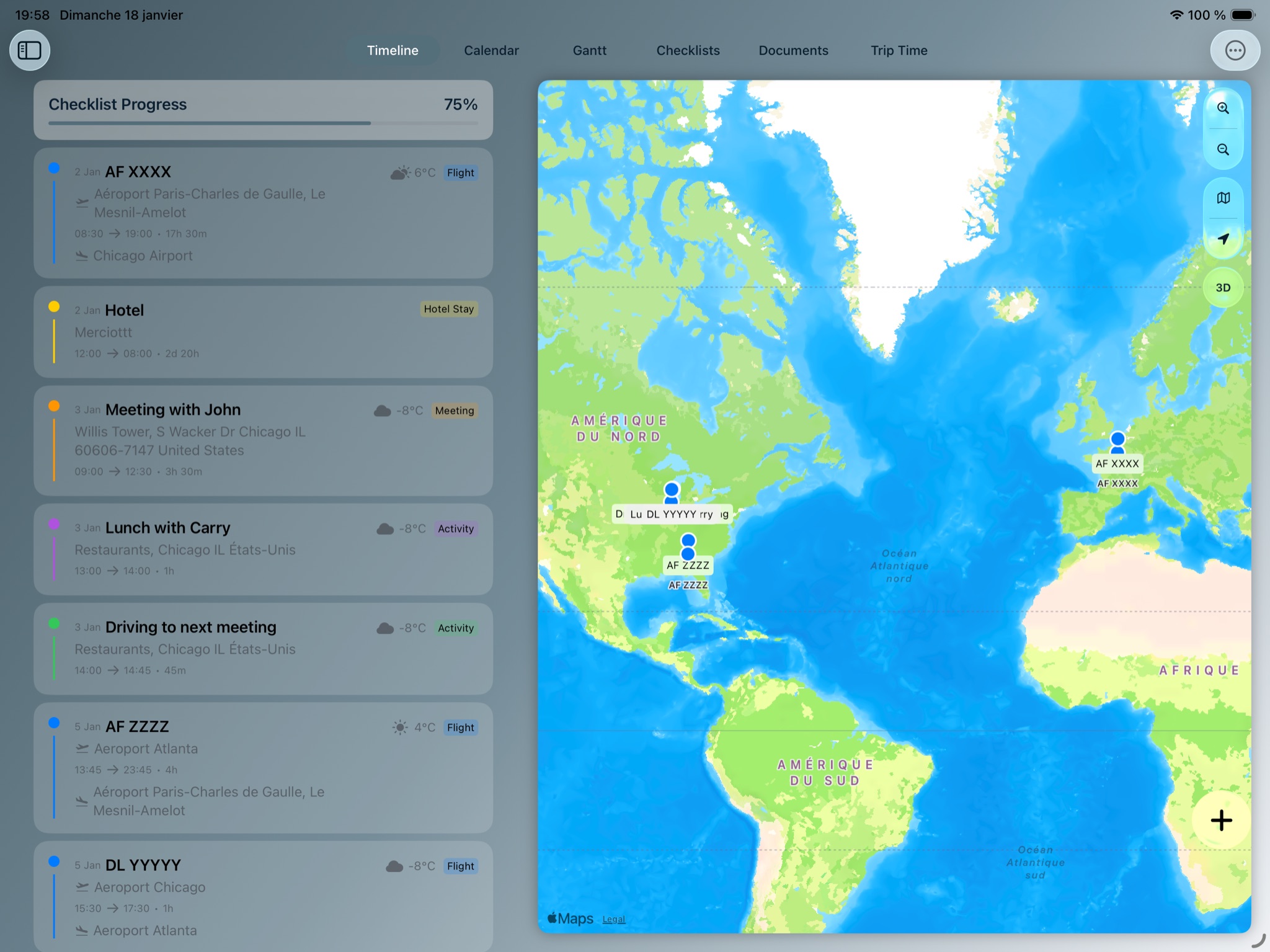 Voyel timeline and map on iPad