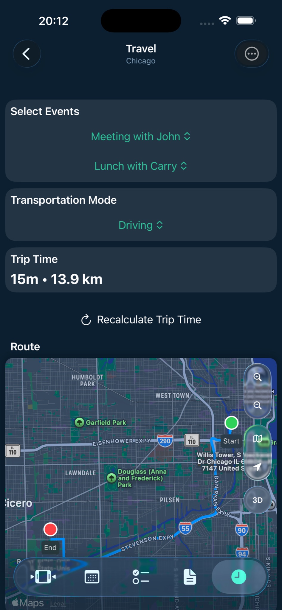 Temps de trajet et itinéraire Voyel sur iPhone